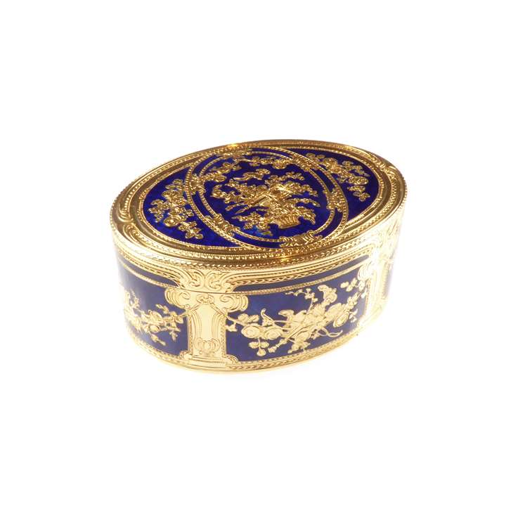 Large 18th century German royal blue enamel and gold oval box